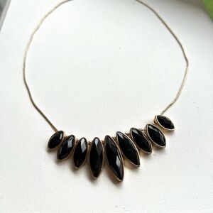 Necklace Gold Toned Black Rhinestone Beads Chain